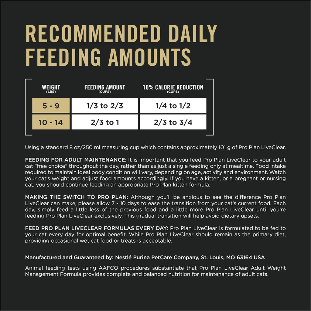 Purina Pro Plan Liveclear with Probiotics Allergen Reducing Weight Management Adult Dry Cat Food