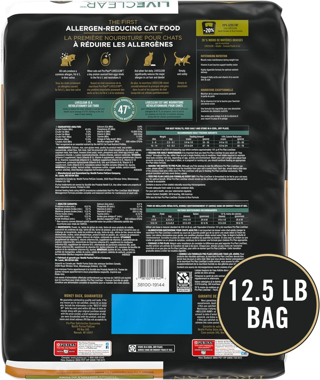 Purina Pro Plan Liveclear with Probiotics Allergen Reducing Weight Management Adult Dry Cat Food